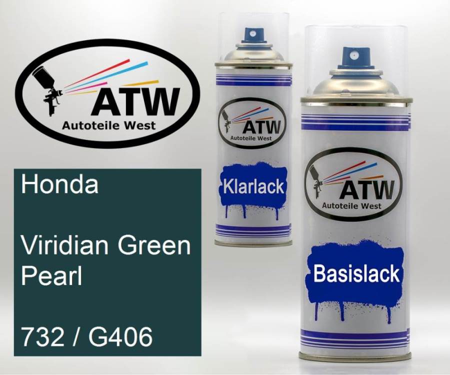 Honda, Viridian Green Pearl, 732 / G406: 400ml Sprühdose + 400ml Klarlack - Set, von ATW Autoteile West.